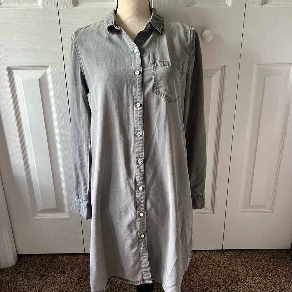 Beachlunchlounge Light Gray Button Down Shirt Dress Size Small